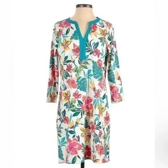 Lands End Swim Dress Rash Guard Tunic Cover Up V-Neck Long Sleeve Coverup Size S - Picture 1 of 7